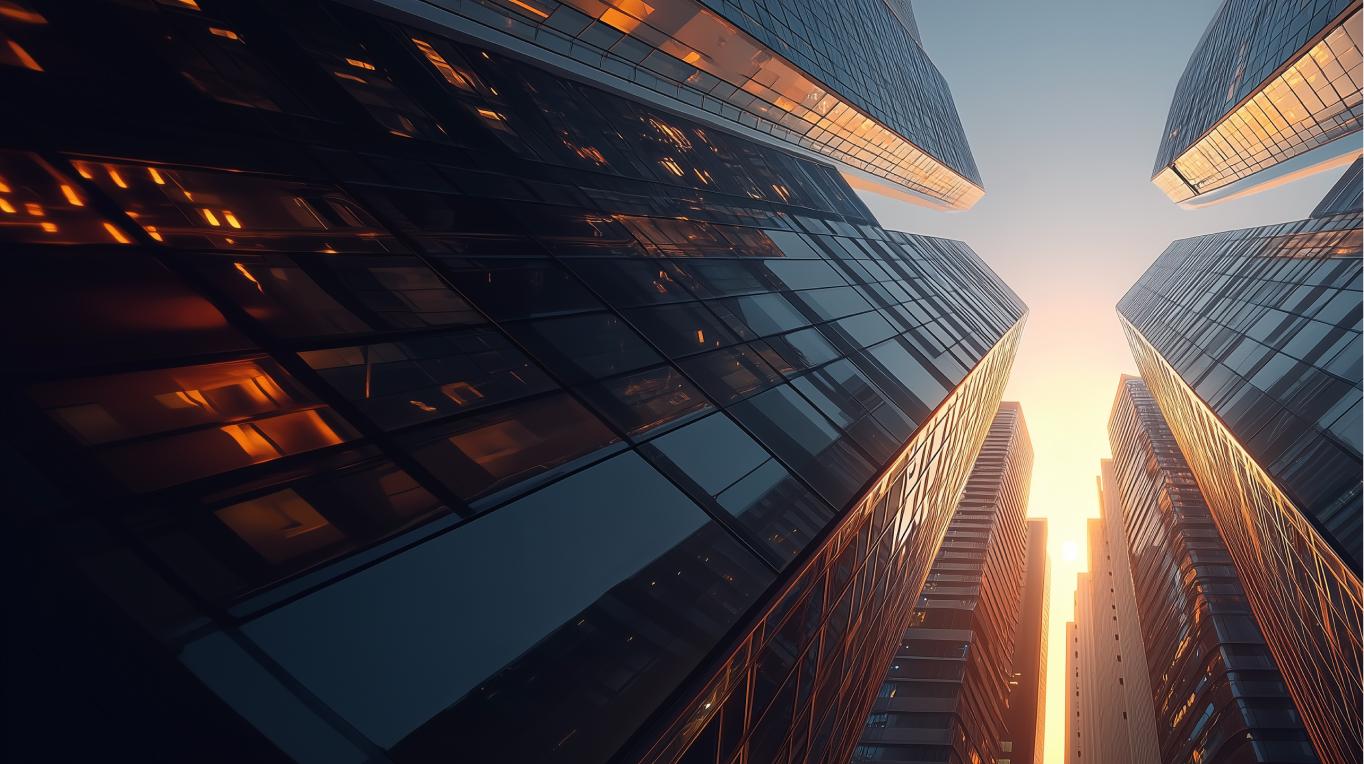 Modern skyscrapers at sunset