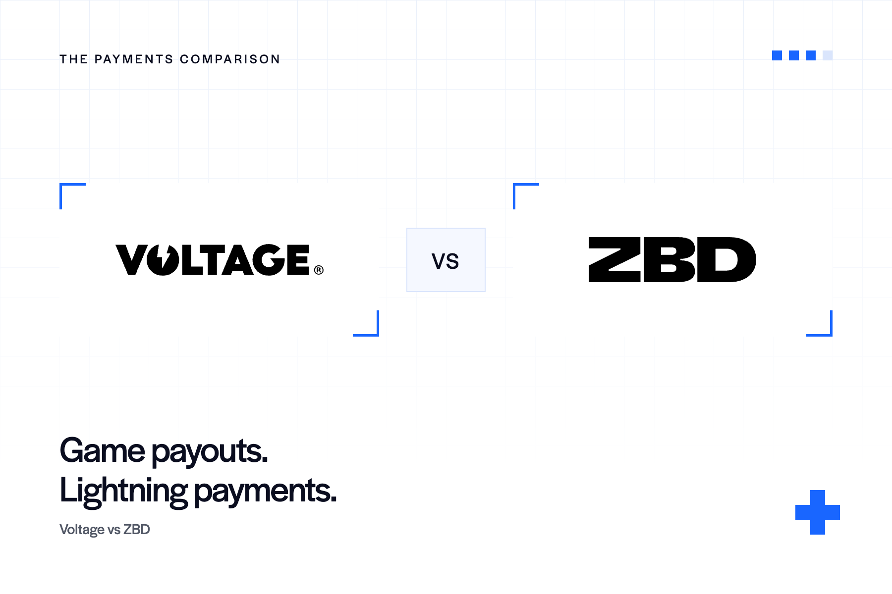 Official Voltage and ZBD logos face off in a subtle arcade-style comparison graphic for game payouts and Lightning payments.