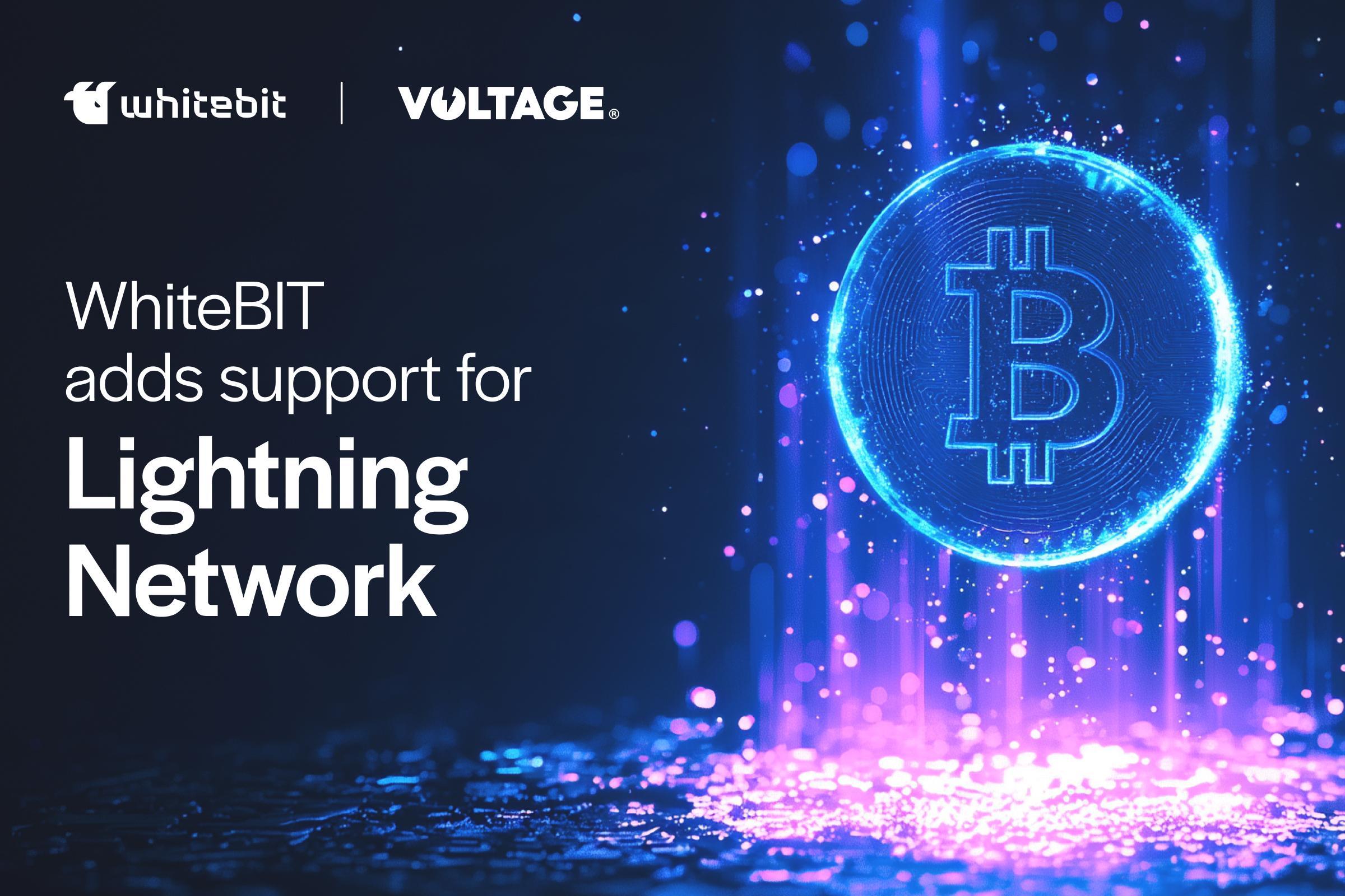 Voltage and WhiteBIT logos with Bitcoin Lightning Network branding